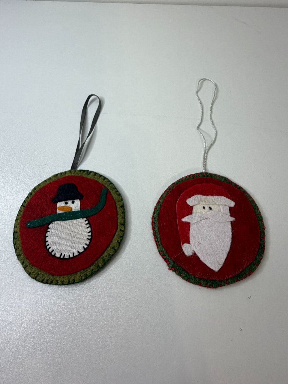 Homemade Santa and Snowman Round Felt Christmas Ornaments 3" in Diameter New